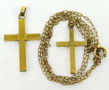 2 Vintage Gold Filled Cross Pendants/Chain