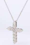Delightful White Gold approximate 1.10ctw Prong Set Diamond Cross Pendant on Chain
