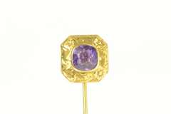 14K Yellow Gold Victorian Amethyst Elaborate Scroll Design Stick Pin