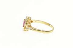10K Yellow Gold Marquise Ruby Diamond Halo Engagement Ring