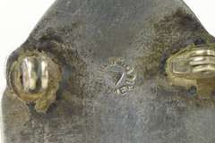 Sterling Silver Carved Tribal Mask Green Agate Scimitar Pin/Brooch