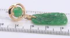 Vintage Yellow Gold Carved Jade Dangle Earrings