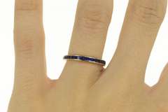 14K White Gold Art Deco Princess Syn. Sapphire Eternity Band Ring