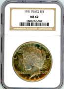 1921 Peace Silver Dollar in NGC MS62