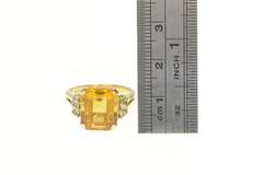 14K Yellow Gold Emerald Cut Palmeira Citrine Diamond Cocktail Ring