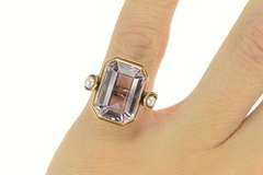 14K Yellow Gold Victorian Emerald Cut Amethyst Pearl Ring