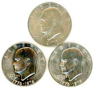 3 S-Mint Eisenhower Dollars 1971 and 2x 1976