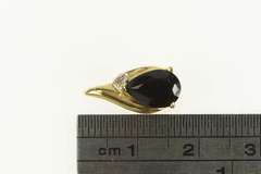 14K Yellow Gold Pear Black Onyx Diamond Accent Wavy Pendant