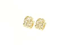 14K Yellow Gold Flower Pattern Filigree Squared Hoop Earrings