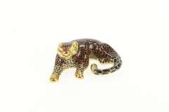 14K Yellow Gold 3D Enamel Leopard Cheetah Big Cat Pendant