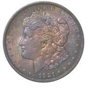 1921 Morgan Silver Dollar Rainbow Toned