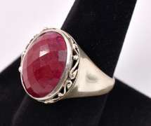 Sterling Silver Ring With Enhanced Ruby