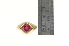14K Yellow Gold 1960's Cushion Syn. Ruby 0.25 Ctw Diamond Ring