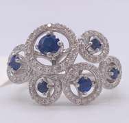 Gorgeous 14kt Solid White Gold, Blue Sapphire, & Diamond Ring