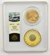 MS62 1857-S $20 Liberty Gold Narrow Serif SS Central America PCGS