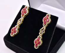 Elegant 3.00CTW Marquise-Cut Cluster Rubies & 1.33CTW Diamond Dangle Earrings in Gold Plated Sterling Silver