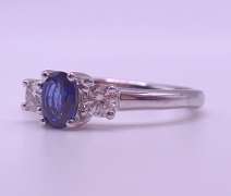 Gorgeous 14kt Solid White Gold, Blue Sapphire, & Diamond Cocktail Ring
