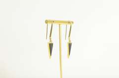 14K Yellow Gold Triangle Black Onyx Diamond Accent Dangle Earrings