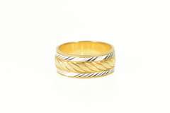 14K Yellow Gold 7.5mm Grooved Two Tone Wedding Band Ring