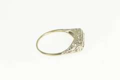 14K White Gold Art Deco Ornate Filigree Squared Statement Ring