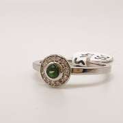 14kt Solid White Gold, Green Sapphire & Diamond Ring