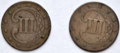 Two 1852 3 Cent Silvers