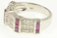 14K White Gold 1950's Princess Ruby Diamond Cluster Band Ring