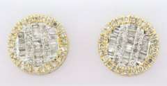 Circular Baguette Diamond Earrings edged with 14k Yellow Gold and Round Diamonds