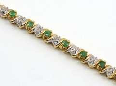 Emerald & Diamond 14k S Link Bracelet
