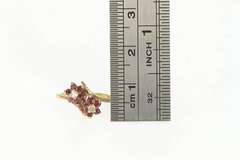 10K Yellow Gold Diamond Ruby Flower Cluster Bypass Ring