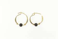 10K Yellow Gold Round Black Onyx Beaded Hoop Earrings