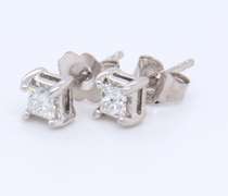 Sparkling White Gold Princess Cut Diamond Stud Earrings