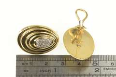 14K Yellow Gold Oval Diamond Puffy French Clip Statement Earrings