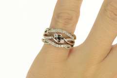 14K White Gold 0.58 Ctw Black & White Diamond Wave Band Ring