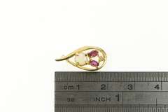 14K Yellow Gold Opal Ruby Diamond Accent Curvy Cluster Pendant