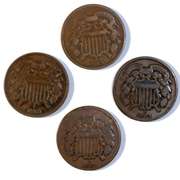 1864 1865 & 1869 Two Cent Pieces