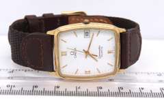 Omega Seamaster Quartz White Dial Date Brown Band Watch