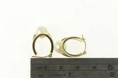 14K Yellow Gold Pearl Split Oval Hoop Vintage Statement Earrings