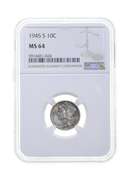 MS64 1945-S Mercury Silver Dime - Graded NGC