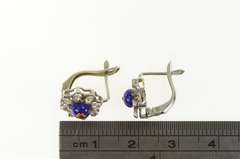 18K White Gold 1940's Blue Enamel Diamond Halo Flower Earrings
