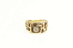 14K Yellow Gold 1960's Diamond Raw Textured Nugget Squared Ring