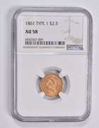 AU58 1861 $2.50 Liberty Head Gold Quarter Eagle Type 1 NGC Old Reverse