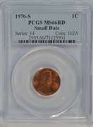 Scarce 1970-S (Small Date) Lincoln Cent. PCGS MS66RD