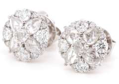 New 2.05ctw Pear Shape Rose Cut and Round Diamond Stud Earrings in 18K