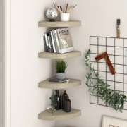 Floating Corner Shelves 4 pcs Oak 9.8x9.8x1.5in MDF