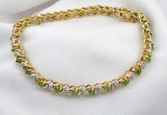 Emerald & Diamond 14k S Link Bracelet