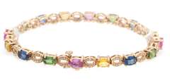Attractive Yellow Gold 8.00ctw Multi Color Sapphire and 0.16ctw Diamond Bracelet