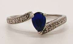 14kt Solid White Gold, Blue Sapphire, & Diamond Ring