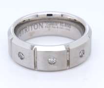 Triton 8mm Tungsten Carbide Bevel Edge Satin Finish Comfort Fit Diamond Band