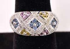 Multi-gem Sterling Silver Ring With Diamonds